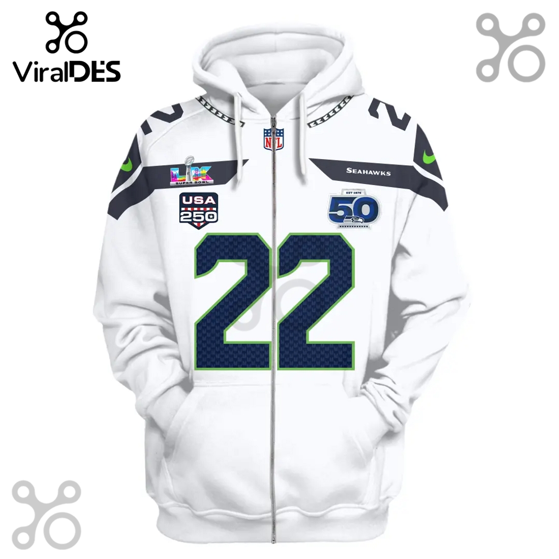 Seattle Seahawks Shaheed 22 50th Anniversary NFL Premium 3D Hoodie Seattle Seahawks Shaheed 22 50th Anniversary NFL Premium 3D Hoodie