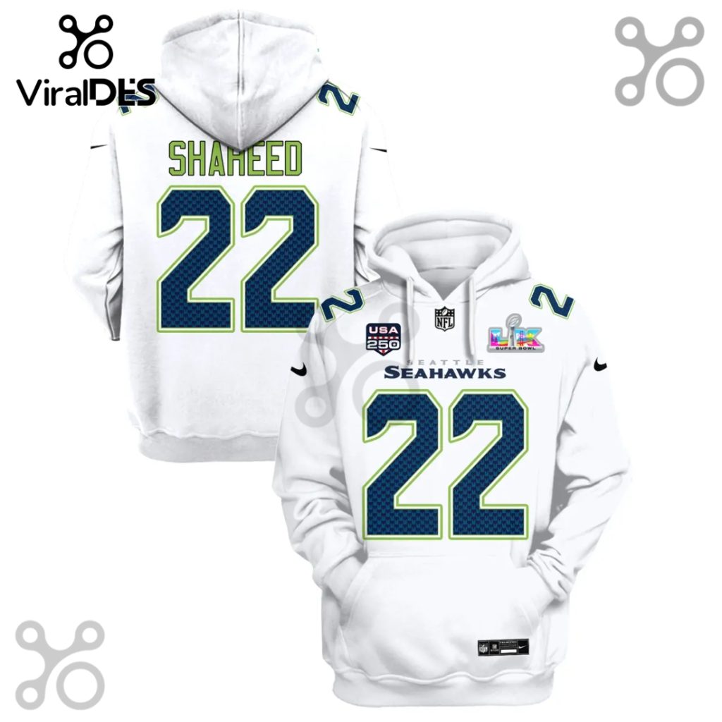Seattle Seahawks Shaheed 22 Super Bowl LVI 3D White Pullover Hoodie