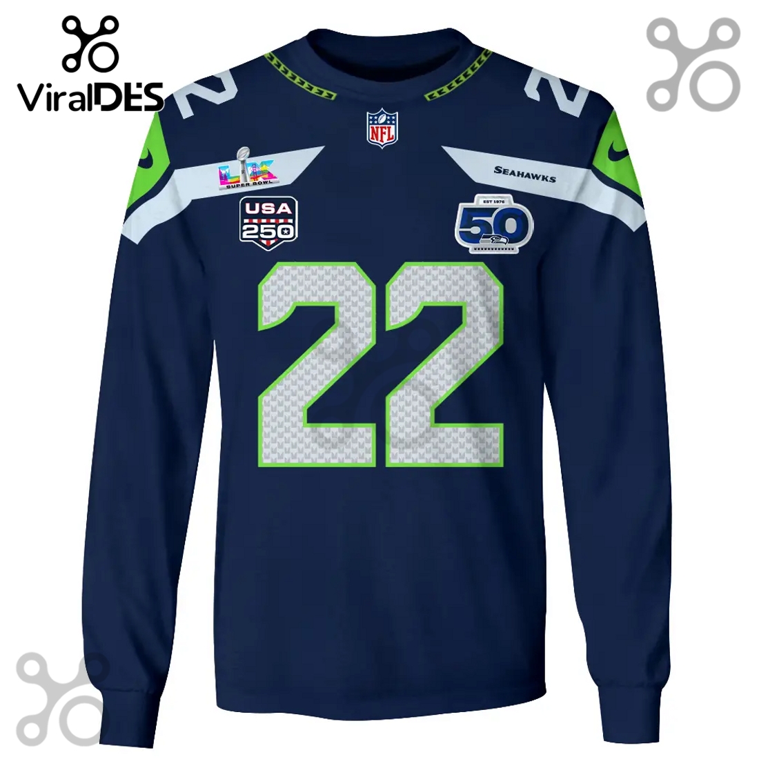 Seattle Seahawks Shaheed 22 Super Bowl LVIII USA 250 50th Anniversary 3D Hoodie Seattle Seahawks Shaheed 22 Super Bowl LVIII USA 250 50th Anniversary 3D Hoodie