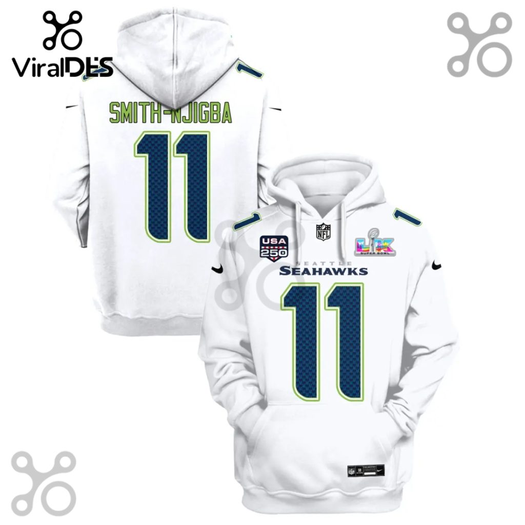 Seattle Seahawks Smith-Njigba 11 Super Bowl LVIII 3D Graphic Pullover Hoodie