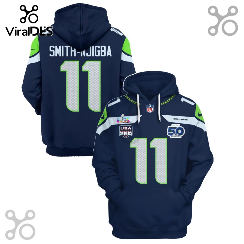 Seattle Seahawks Smith-Njigba 11 Super Bowl LVIII 58th Anniversary 3D Hoodie Seattle Seahawks Smith-Njigba 11 Super Bowl LVIII 58th Anniversary 3D Hoodie