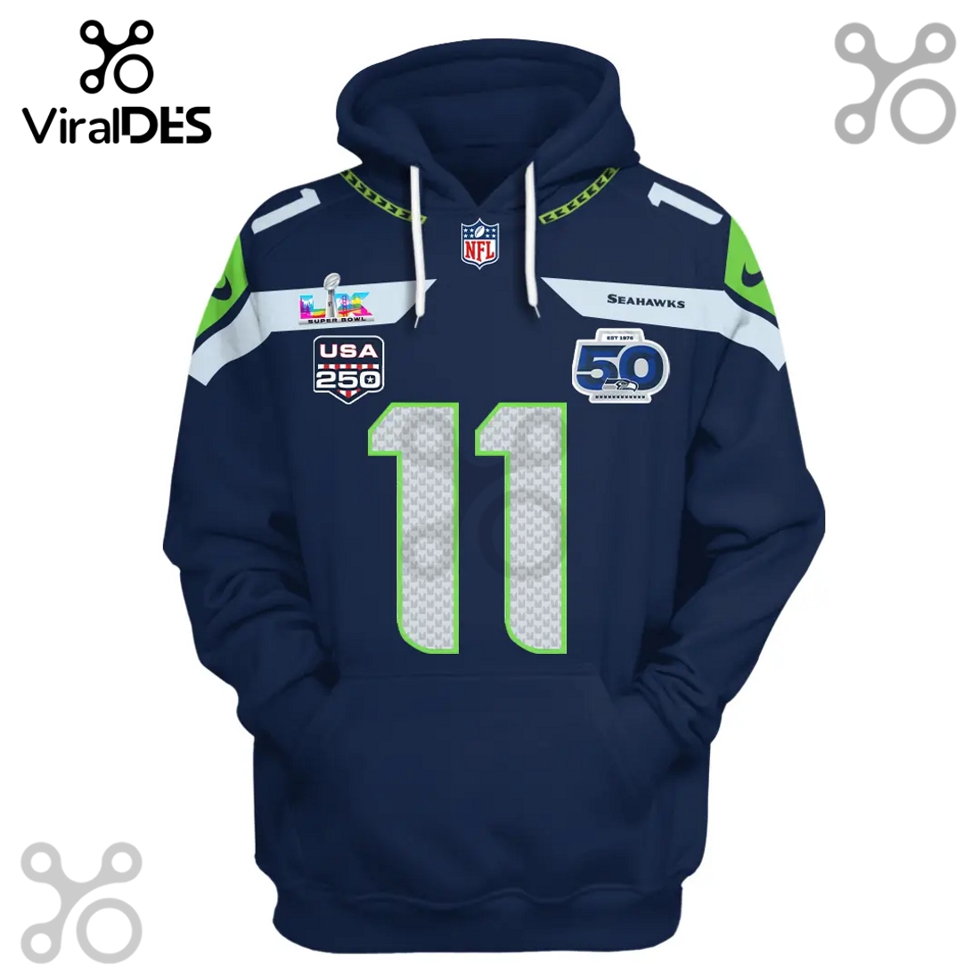 Seattle Seahawks Smith-Njigba 11 Super Bowl LVIII 58th Anniversary 3D Hoodie Seattle Seahawks Smith-Njigba 11 Super Bowl LVIII 58th Anniversary 3D Hoodie