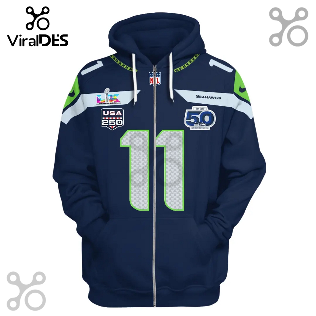 Seattle Seahawks Smith-Njigba 11 Super Bowl LVIII 58th Anniversary 3D Hoodie Seattle Seahawks Smith-Njigba 11 Super Bowl LVIII 58th Anniversary 3D Hoodie