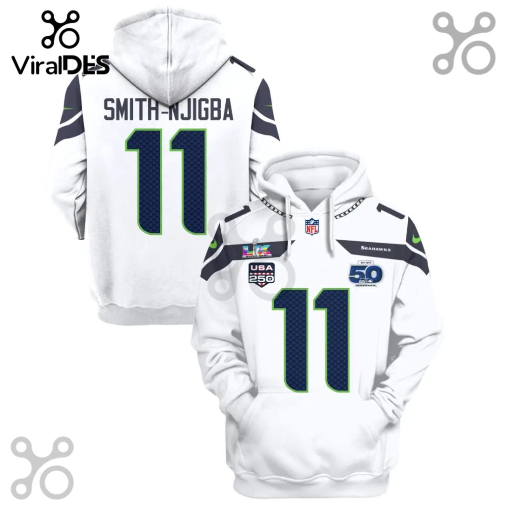 Seattle Seahawks Smith-Njigba 11 Super Bowl LVIII 58th Anniversary 3D Pullover Hoodie