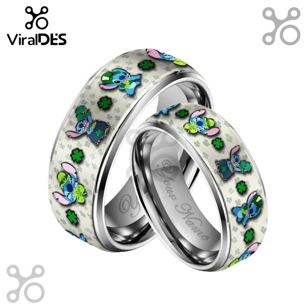 Stitch Custom Name Silver Tungsten Ring