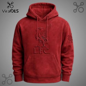 Red hoodie with an embossed L.F.C. Liverbird logo on the chest and sleeve.!