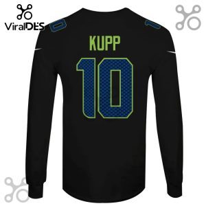 Black long sleeve shirt featuring the name 'KUPP' and the number '10' in blue and green!