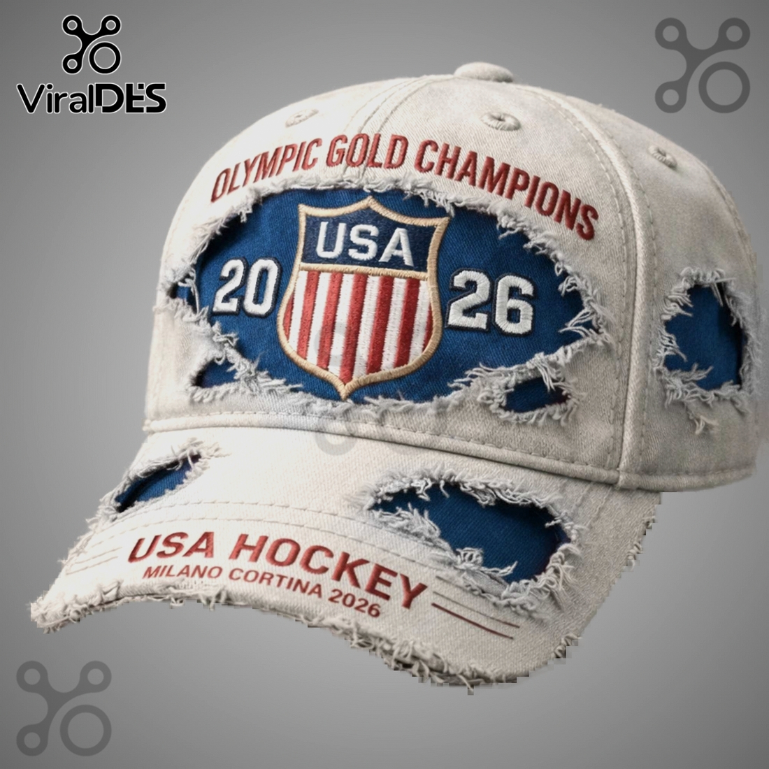 USA Hockey 2026 Olympic Gold Champions Distressed Fashion Baseball Cap USA Hockey 2026 Olympic Gold Champions Distressed Fashion Baseball Cap