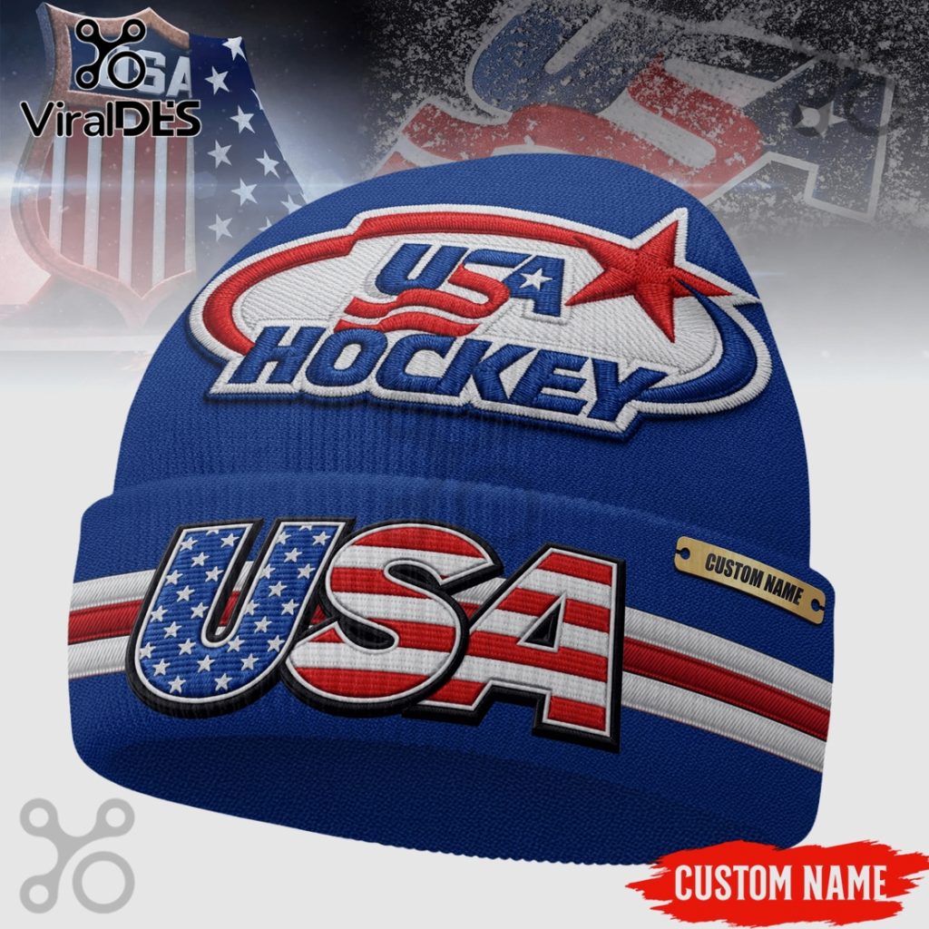USA Hockey Personalized 3D Embroidered Winter Beanie Hat