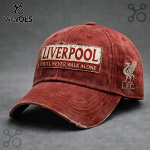 Maroon baseball cap with 'Liverpool, You'll Never Walk Alone' text and LFC bird emblem.!