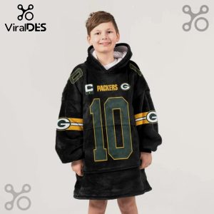 Boy wearing a Packers #10 black oversized hoodie blanket.!