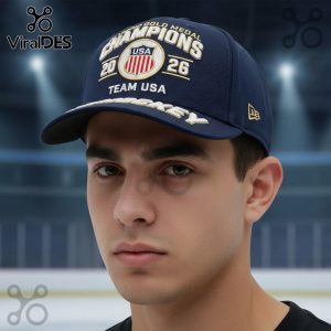 Champions 2026 USA Hockey hat featuring a USA badge with red and white stripes.!
