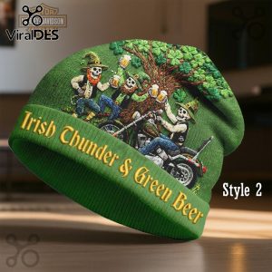 Green beanie hat with 