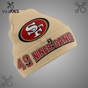 Tan beanie with the SF 49ers logo, '49' with a paisley design, and 'Niner Gang' text.!