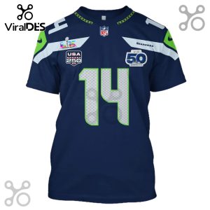 Seahawks themed T-shirt with number 14 and football logos and team colors.!
