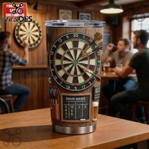Personalized Darts Game Tumbler, Custom Name Dartboard Art Stainless Steel Tumbler