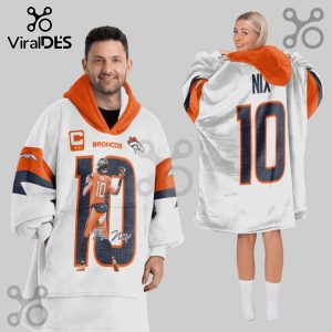 Bo Nix Denver Broncos 10 Football Player Oversized Blanket Hoodie