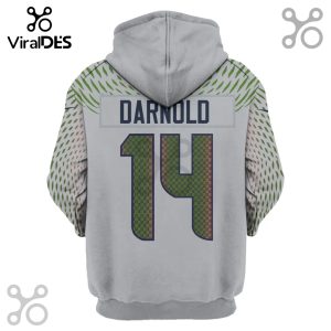 Back of gray hoodie with 'DARNOLD' and number '14' design.!