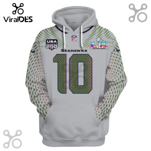 Gray hoodie with Seattle Seahawks theme, featuring the number 10 filled with repeating number 12.!