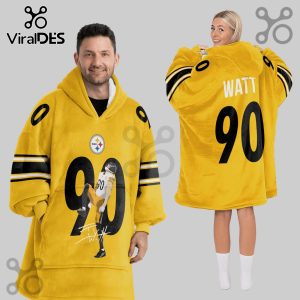 Pittsburgh Steelers T.J. Watt 90 Yellow NFL Football Blanket Hoodie