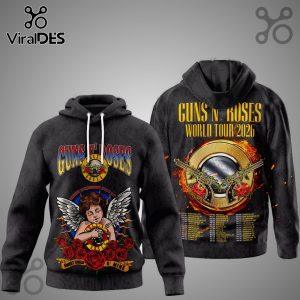 Guns N' Roses World Tour 2026 3D T-Shirt featuring band logo and tour dates. Officially licensed merch.