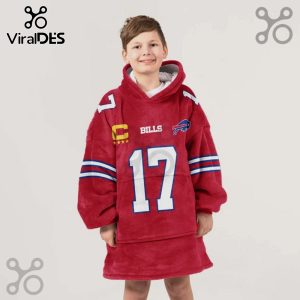 Red oversized hoodie featuring Buffalo Bills design with number 17 and captain patch.!