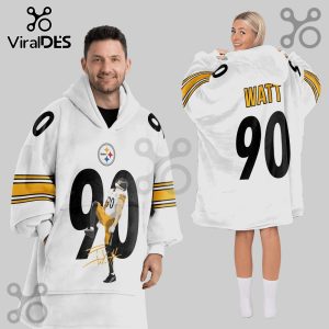 White oversized hoodie featuring the Pittsburgh Steelers logo, the number 90, and the name Watt.!