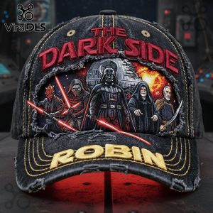 Black ball cap with The Dark Side graphic and character art, plus 'Robin' text! Embroidered design!