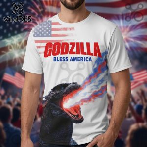 Godzilla Bless America 250th Anniversary Patriotic Graphic T-Shirt