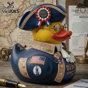 Patriotic rubber duck figurine with a tricorn hat, glasses, and American Revolution-themed details!