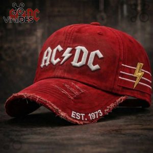 AC DC Est. 1973 Premium Distressed Red Baseball Cap