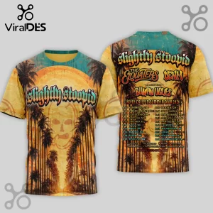 Slightly Stoopid tee! Yellow, orange, palm trees, skull, tour dates, The Elovaters, DENM, Bumpin Uglies, Sublime 811 text!