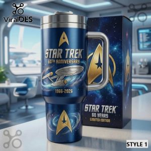 Star Trek 60th Anniversary tumbler. Features Enterprise, 1966-2026 dates, and Delta logo.!