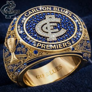 Carlton Blues Premiers Ring – AFL Premiers Gold & Blue Diamond Ring