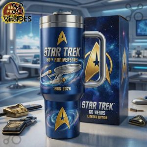 Blue Star Trek 60th Anniversary 1966-2026 insulated mug with a handle and matching box.!