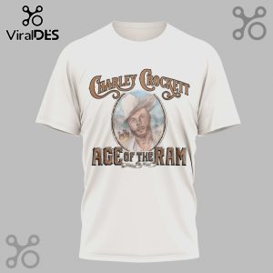White tee with brown-tone Charley Crockett graphic, reads Age of the Ram, Sagebrush Trilogy!