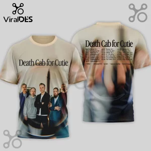 Beige tee, Death Cab for Cutie text/tour dates. Band photo! Indie rock vibe!