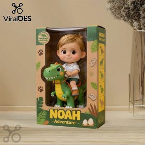 Noah Adventure toy box! Green dino, boy rider, earthy tones, paw prints, fossils, jungle theme!