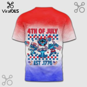 T-shirt with cartoon characters, the text '4TH OF JULY', checkered background, and 'EST. 1776' text.!