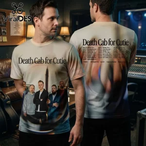 Off-white tee with 'Death Cab for Cutie' text and tour dates. Band member photo on front.!