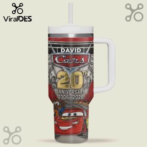 Personalized mug featuring Disney Cars 20th Anniversary design with Lightning McQueen and 'David' at the top.!