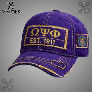 Purple cap with Omega Psi Phi letters and 'EST. 1911' embroidered in gold.!