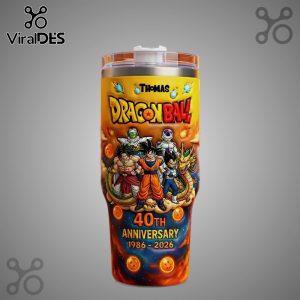 Dragon Ball 40th Anniversary personalized tumbler featuring Goku, Vegeta, and other characters!