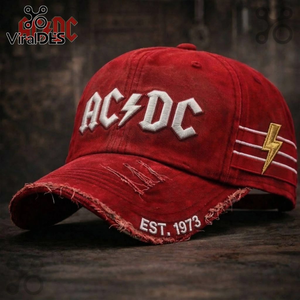 AC DC Est. 1973 Premium Distressed Red Baseball Cap