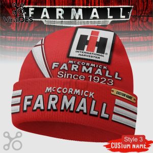 Red Farmall beanie with logo, 