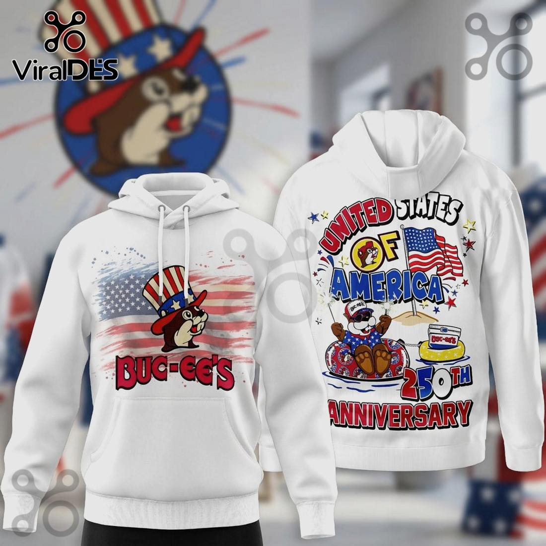 Buc-ee’s 250th Anniversary Patriotic Beaver USA Graphic White Hoodie Buc-ee’s 250th Anniversary Patriotic Beaver USA Graphic White Hoodie