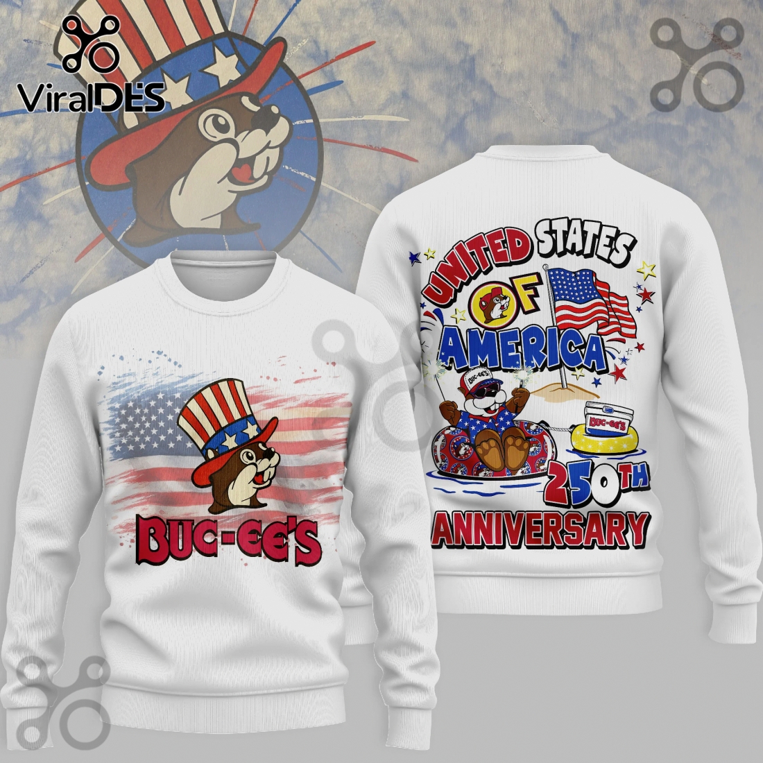 Buc-ee’s 250th Anniversary Patriotic Beaver USA Graphic White Hoodie Buc-ee’s 250th Anniversary Patriotic Beaver USA Graphic White Hoodie