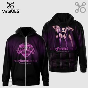 Black hoodie with PCD Forever Tour art! Features Pussycat Dolls logo in purple, tour dates!