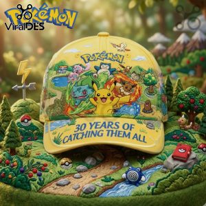 Pokémon 30th Anniversary Catching Classic Embroidered Yellow Baseball Cap