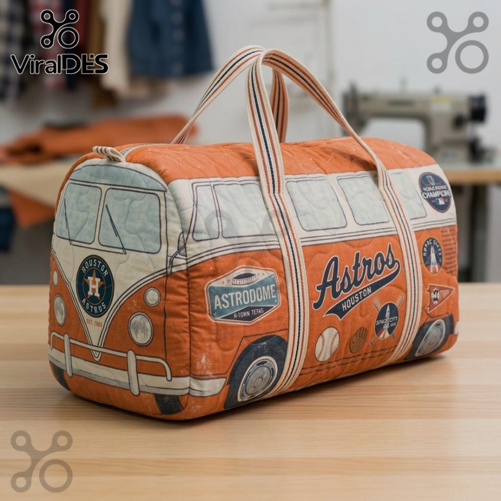 Houston Astros Retro Quilted Bus Design Sports Fan Travel Duffle Bag